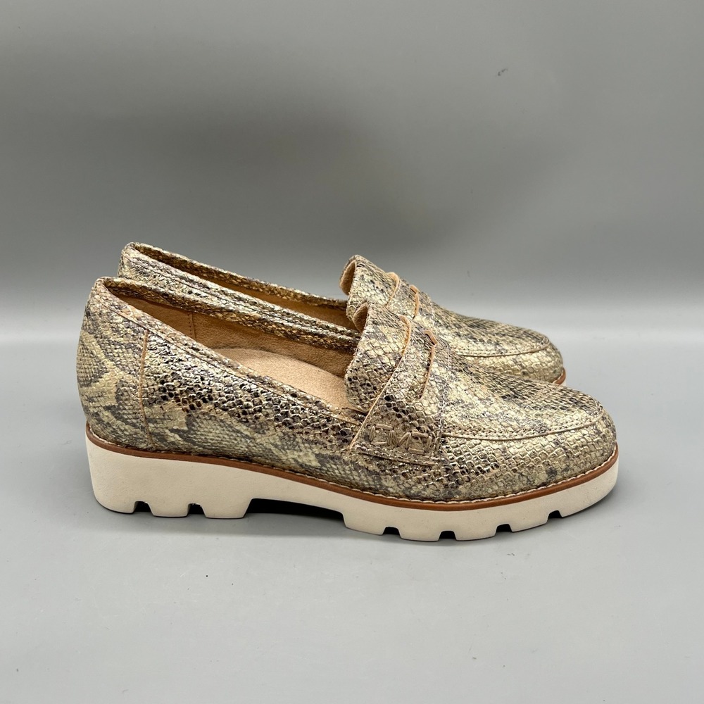 Vionic Shoes Womens 7 Gold Snake Leather Cheryl II Slip On Penny Loafers Comfort